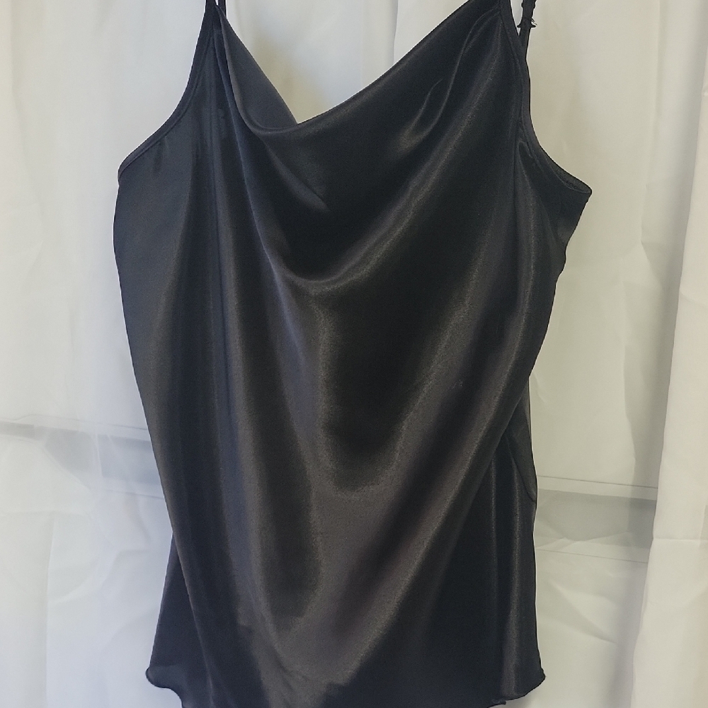 Nicole Miller Elegant Black Satin chain  Cowl Neck Top Size L